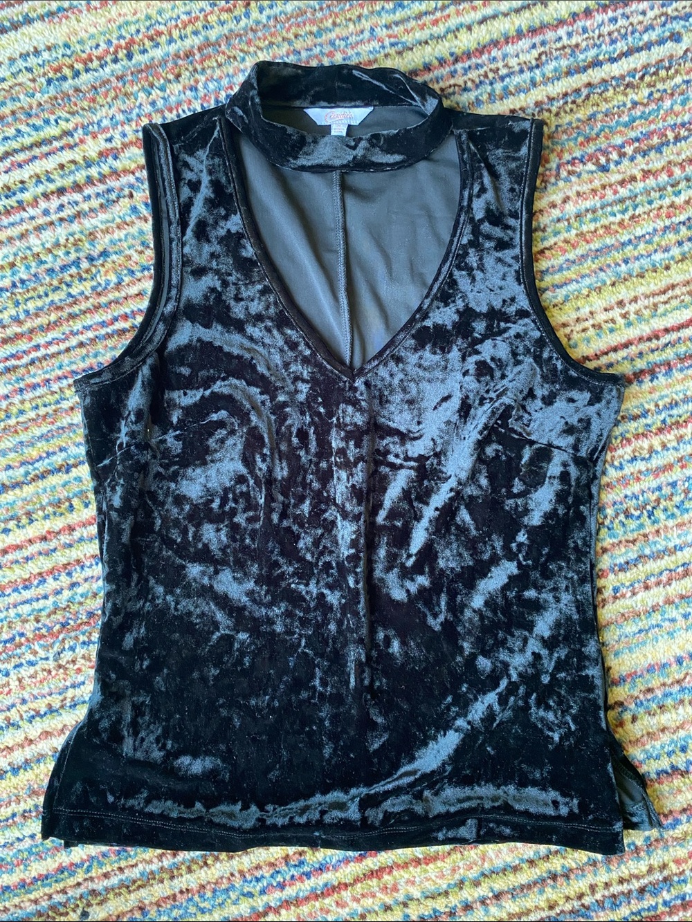 Candie's Black Crushed Velvet Choker Collar Sleeveless Tank